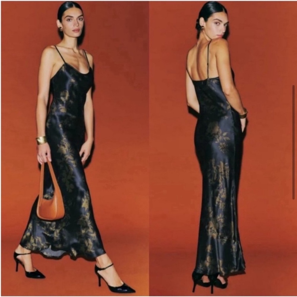 Nwt Reformation Parma silk dress in night garden - size L